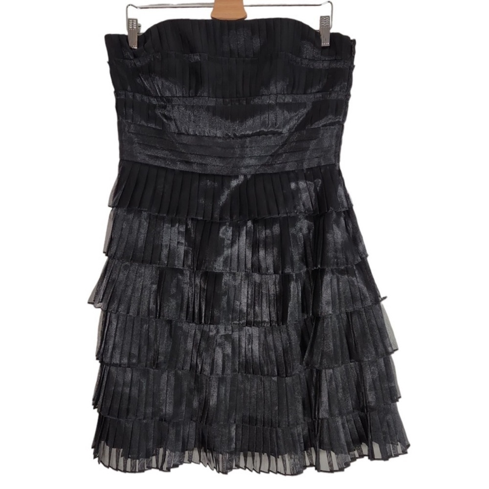 WHITE HOUSE BLACK MARKET SHIMMERING BLACK STRAPLESS TIERED DRESS